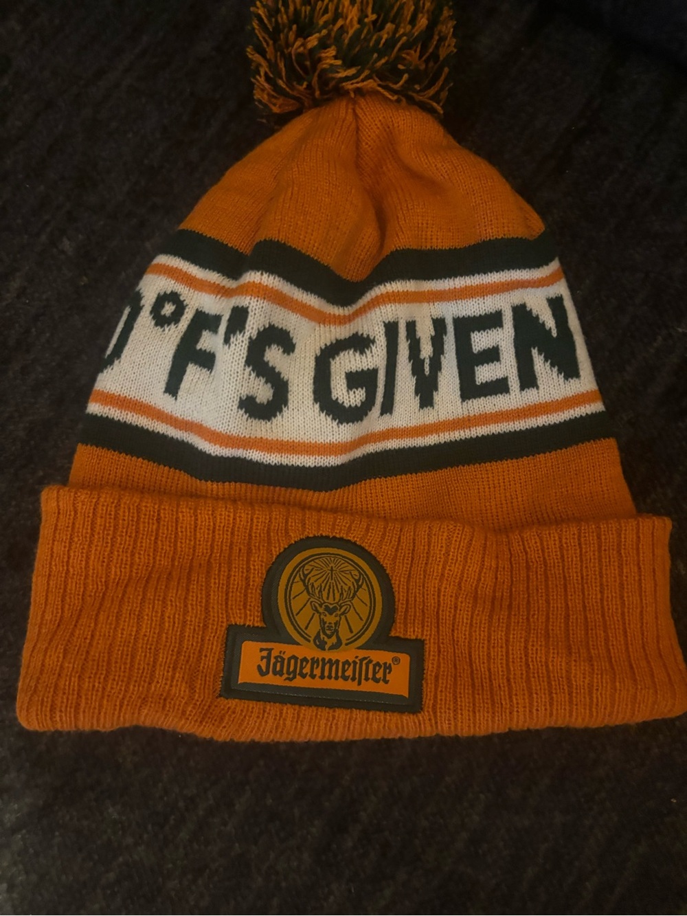 Jagermeister Orange and Black Pom Knit Beanie